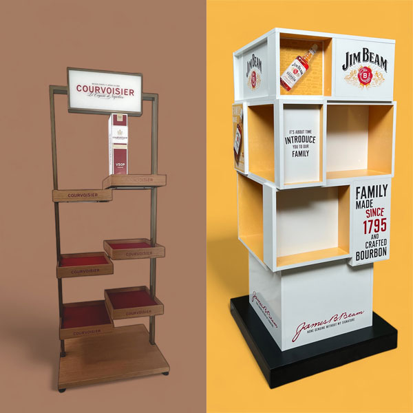 Rafturi de prezentare din lemn pentru băuturi spirtoase, design personalizat